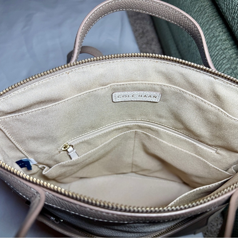 Cole Haan Leather Tote with Trolley Sleeve for Travel, plus dust cover. Like New - Picture 11 of 12